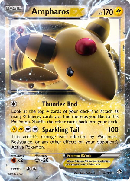 Ampharos EX trading card from XY - Ancient Origins Ampharos EX - XY - Ancient Origins Pokémon trading card