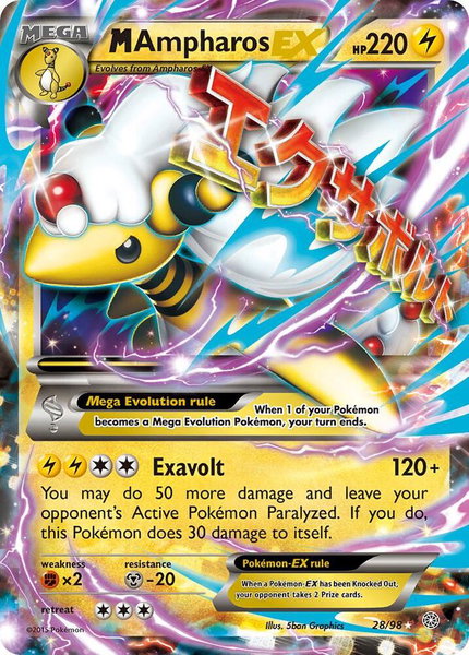 M Ampharos EX trading card from XY - Ancient Origins M Ampharos EX - XY - Ancient Origins Pokémon trading card