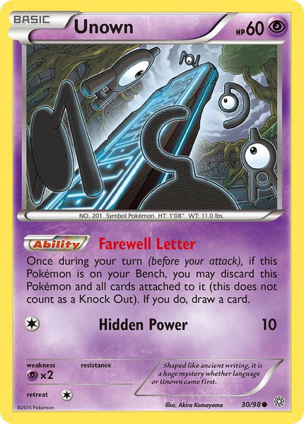 Unown trading card from XY - Ancient Origins Unown - XY - Ancient Origins Pokémon trading card