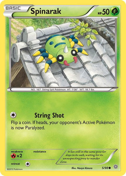 Spinarak trading card from XY - Ancient Origins Spinarak - XY - Ancient Origins Pokémon trading card