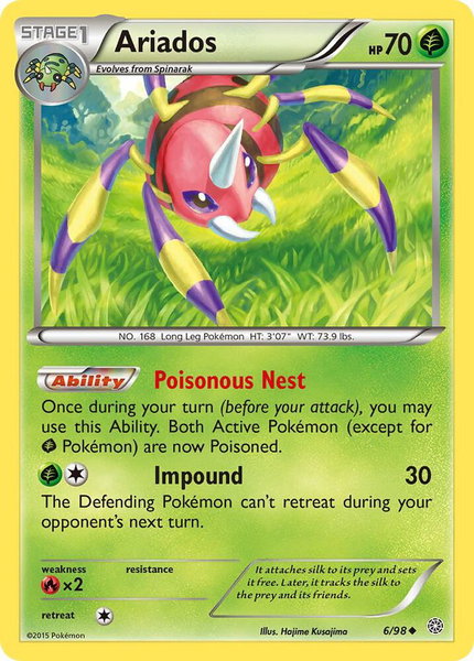 Ariados trading card from XY - Ancient Origins Ariados - XY - Ancient Origins Pokémon trading card