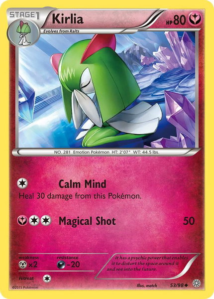 Kirlia trading card from XY - Ancient Origins Kirlia - XY - Ancient Origins Pokémon trading card