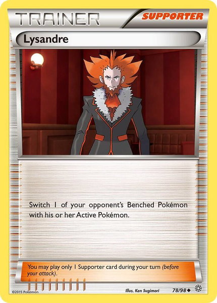 Lysandre trading card from XY - Ancient Origins Lysandre - XY - Ancient Origins Pokémon trading card
