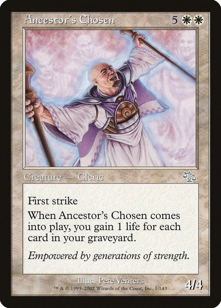 Ancestor's Chosen - Judgment Magic: The Gathering trading card