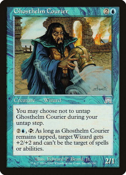 Ghosthelm Courier trading card from Onslaught Ghosthelm Courier - Onslaught Magic: The Gathering trading card