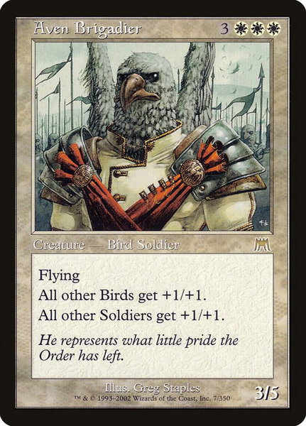 Aven Brigadier trading card from Onslaught Aven Brigadier - Onslaught Magic: The Gathering trading card