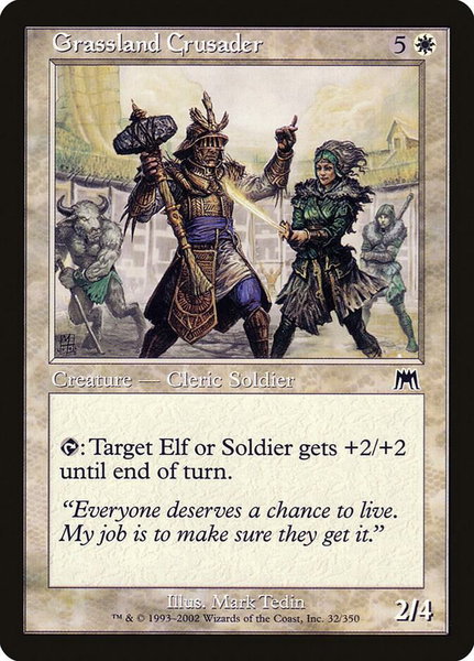 Grassland Crusader trading card from Onslaught Grassland Crusader - Onslaught Magic: The Gathering trading card