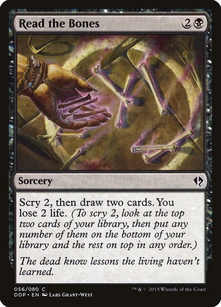 Read the Bones trading card from Duel Decks: Zendikar vs. Eldrazi Read the Bones - Duel Decks: Zendikar vs. Eldrazi Magic: The Gathering trading card