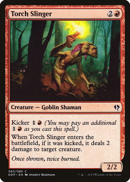 Torch Slinger trading card from Duel Decks: Zendikar vs. Eldrazi Torch Slinger - Duel Decks: Zendikar vs. Eldrazi Magic: The Gathering trading card