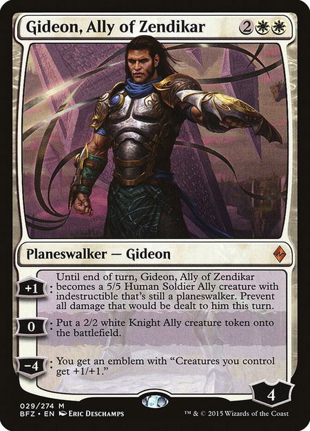 Gideon, Ally of Zendikar trading card from Battle for Zendikar Gideon, Ally of Zendikar - Battle for Zendikar Magic: The Gathering trading card