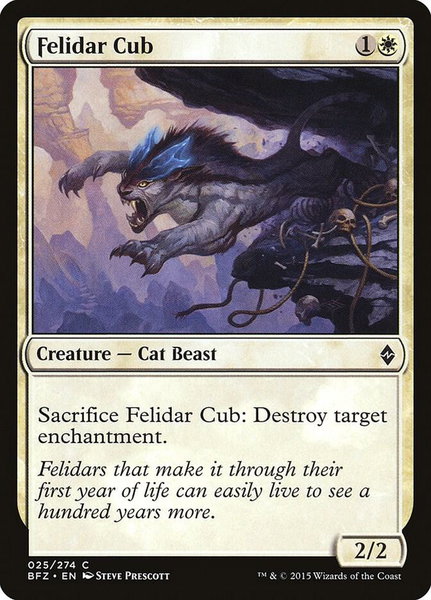 Felidar Cub trading card from Battle for Zendikar Felidar Cub - Battle for Zendikar Magic: The Gathering trading card