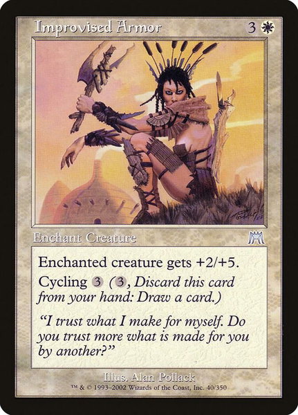 Improvised Armor trading card from Onslaught Improvised Armor - Onslaught Magic: The Gathering trading card