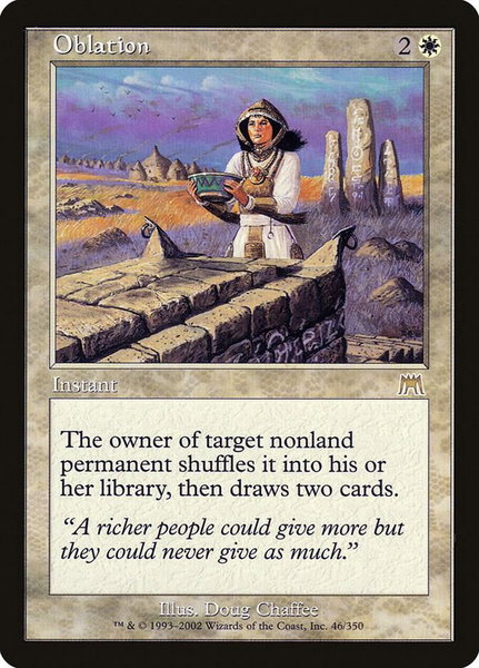 Oblation trading card from Onslaught Oblation - Onslaught Magic: The Gathering trading card