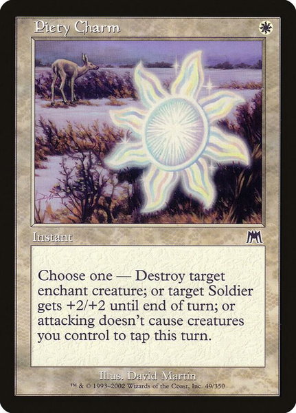 Piety Charm trading card from Onslaught Piety Charm - Onslaught Magic: The Gathering trading card