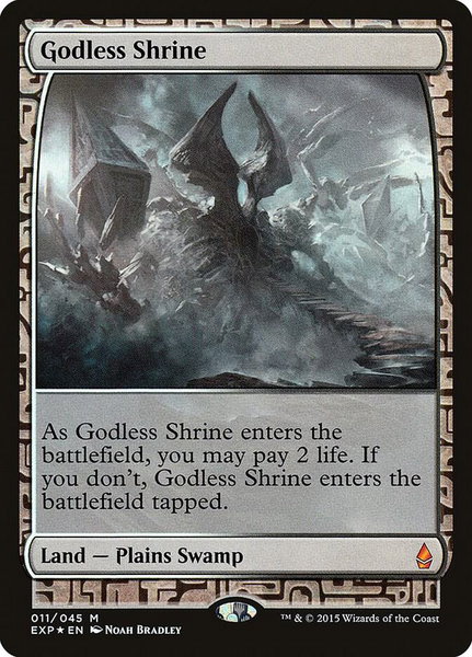 Godless Shrine trading card from Zendikar Expeditions Godless Shrine - Zendikar Expeditions Magic: The Gathering trading card