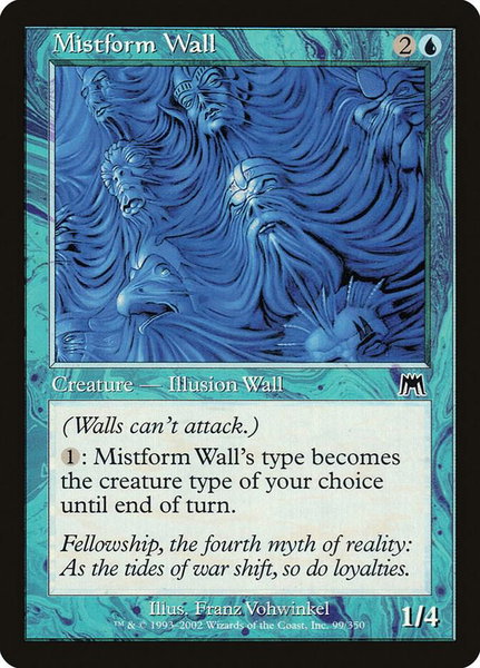 Mistform Wall trading card from Onslaught Mistform Wall - Onslaught Magic: The Gathering trading card