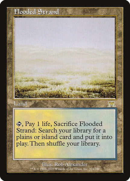 Flooded Strand trading card from Onslaught Flooded Strand - Onslaught Magic: The Gathering trading card