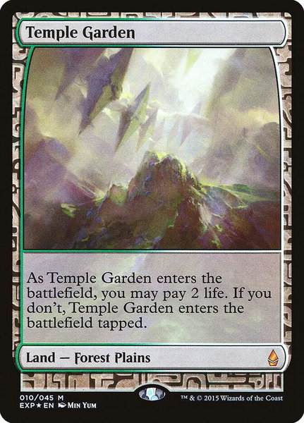 Temple Garden trading card from Zendikar Expeditions Temple Garden - Zendikar Expeditions Magic: The Gathering trading card