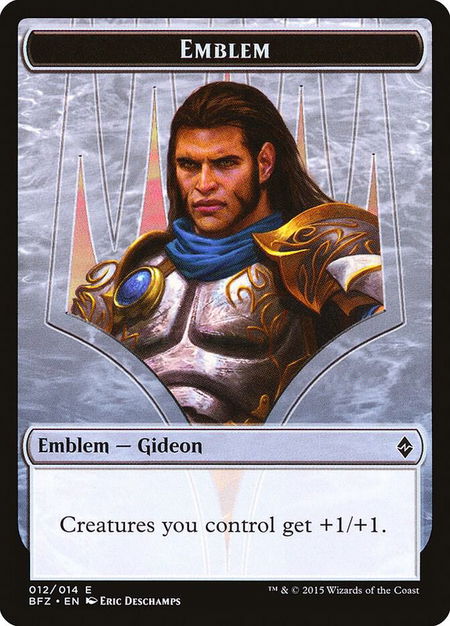 Emblem - Gideon, Ally of Zendikar trading card from Battle for Zendikar Emblem - Gideon, Ally of Zendikar - Battle for Zendikar Magic: The Gathering trading card