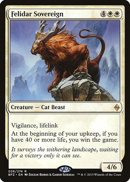 Felidar Sovereign trading card from Battle for Zendikar Felidar Sovereign - Battle for Zendikar Magic: The Gathering trading card