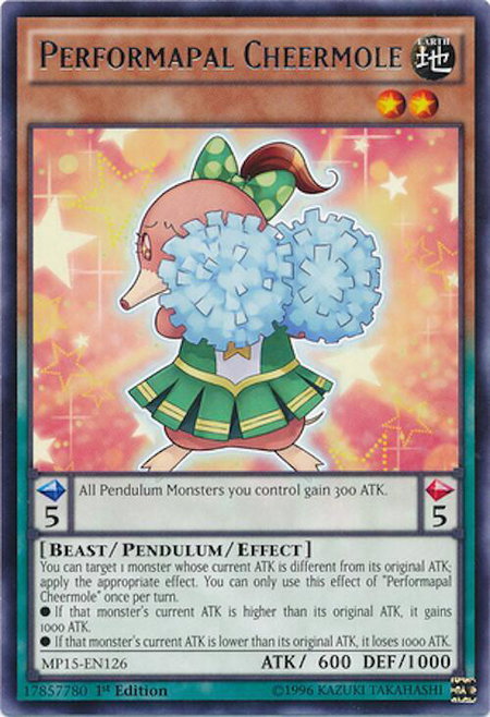 Performapal Cheermole trading card from 2015 Mega-Tins Mega Pack Performapal Cheermole - 2015 Mega-Tins Mega Pack YuGiOh trading card