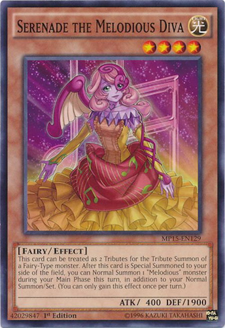 Serenade the Melodious Diva trading card from 2015 Mega-Tins Mega Pack Serenade the Melodious Diva - 2015 Mega-Tins Mega Pack YuGiOh trading card