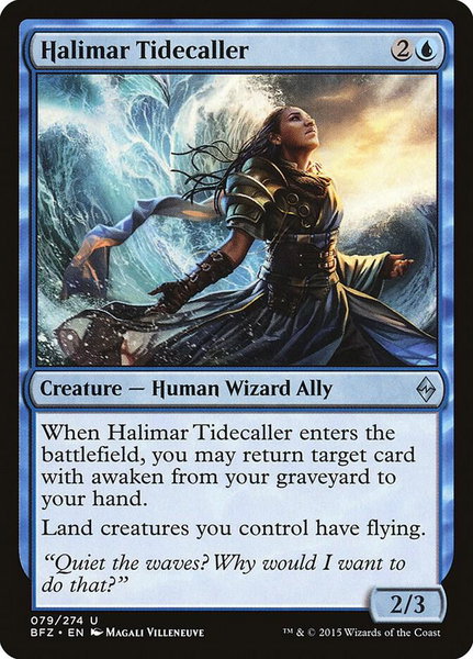 Halimar Tidecaller trading card from Battle for Zendikar Halimar Tidecaller - Battle for Zendikar Magic: The Gathering trading card