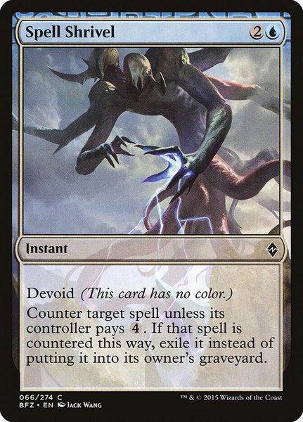 Spell Shrivel trading card from Battle for Zendikar Spell Shrivel - Battle for Zendikar Magic: The Gathering trading card