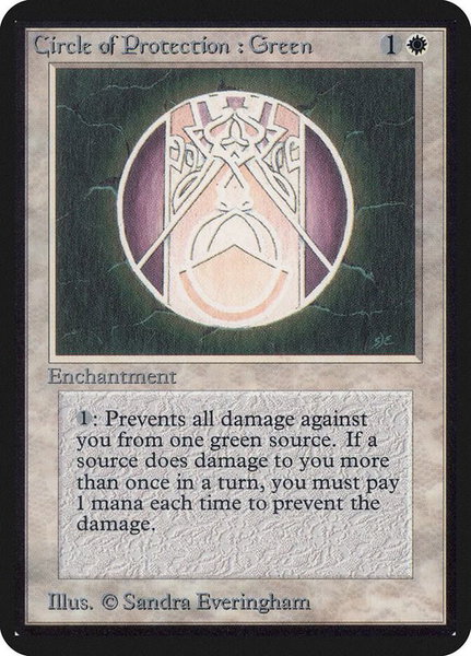 Circle of Protection: Green trading card from Alpha Edition Circle of Protection: Green - Alpha Edition Magic: The Gathering trading card