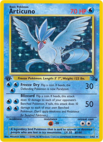 Articuno (2) - Fossil Pokémon trading card