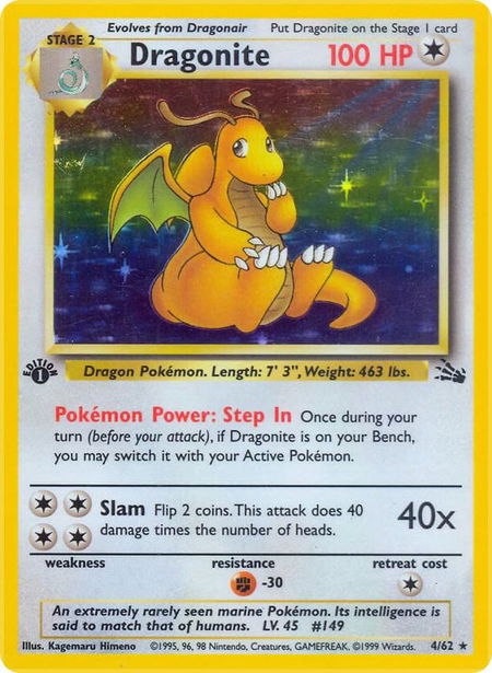 Dragonite (4) - Fossil Pokémon trading card