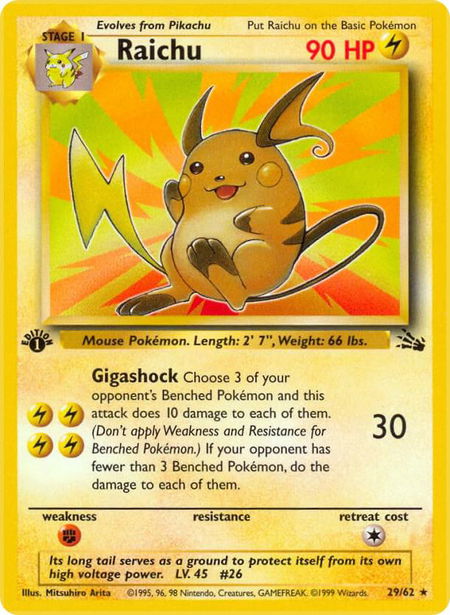 Raichu (29) - Fossil Pokémon trading card