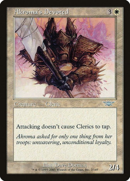 Akroma's Devoted trading card from Legions Akroma's Devoted - Legions Magic: The Gathering trading card