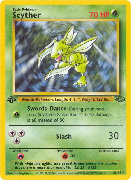 Scyther (26) trading card from Jungle Scyther (26) - Jungle Pokémon trading card