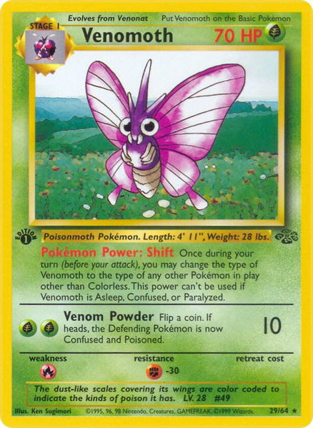 Venomoth (29) trading card from Jungle Venomoth (29) - Jungle Pokémon trading card