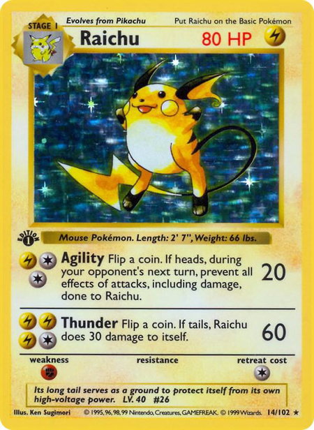 Raichu - Base Set (Shadowless) Pokémon trading card