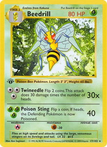 Beedrill - Base Set (Shadowless) (BSS) #017/102 - Rare Pokémon Trading Card