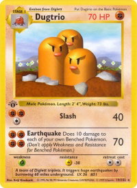 Dugtrio - Base Set (Shadowless) (BSS) #019/102 - Rare Pokémon Trading Card