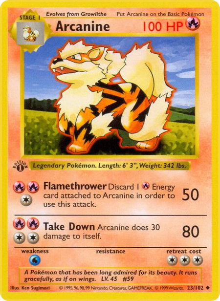 Arcanine - Base Set (Shadowless) Pokémon trading card