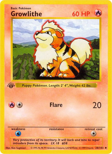 Growlithe - Base Set (Shadowless) Pokémon trading card
