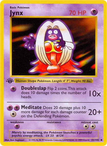 Jynx trading card from Base Set (Shadowless) Jynx - Base Set (Shadowless) Pokémon trading card
