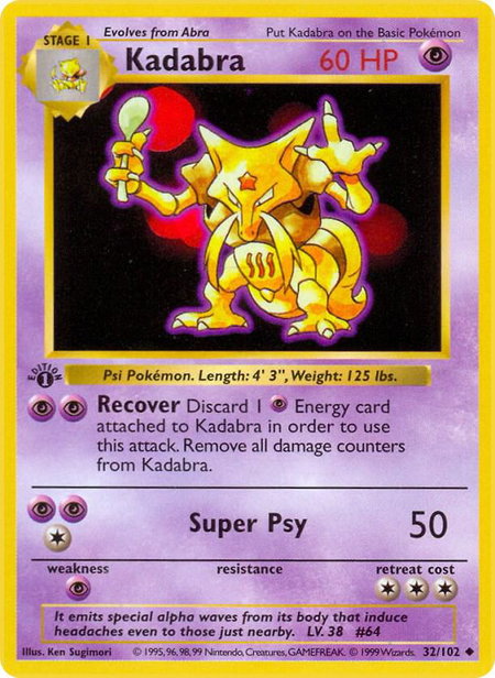 Kadabra - Base Set (Shadowless) Pokémon trading card