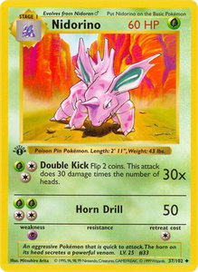 Nidorino - Base Set (Shadowless) (BSS) #037/102 - Uncommon Pokémon Trading Card