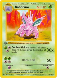 Nidorino - Base Set (Shadowless) (BSS) #037/102 - Uncommon Pokémon Trading Card
