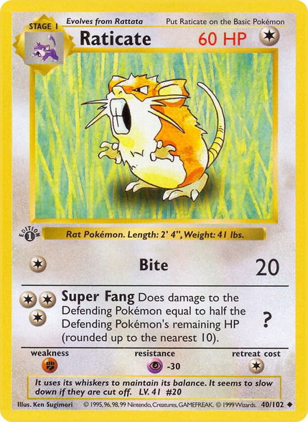 Raticate - Base Set (Shadowless) Pokémon trading card