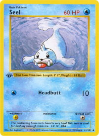 Seel - Base Set (Shadowless) (BSS) #041/102 - Uncommon Pokémon Trading Card