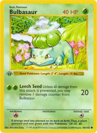 Bulbasaur - Base Set (Shadowless) (BSS) #044/102 - Common Pokémon Trading Card