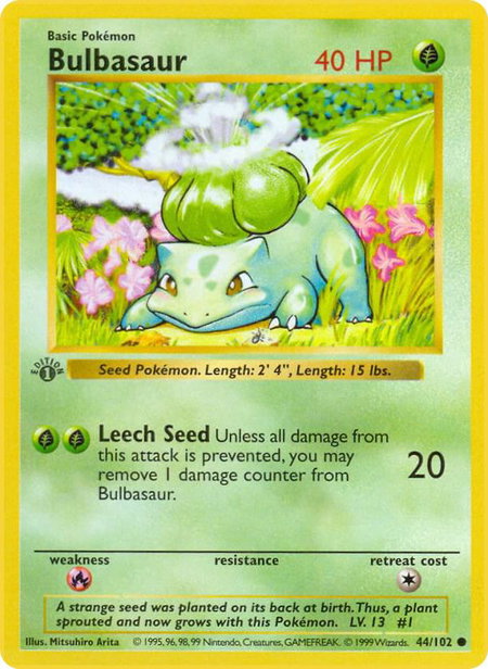 Bulbasaur - Base Set (Shadowless) Pokémon trading card