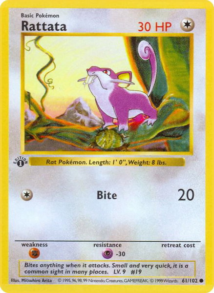 Rattata trading card from Base Set (Shadowless) Rattata - Base Set (Shadowless) Pokémon trading card