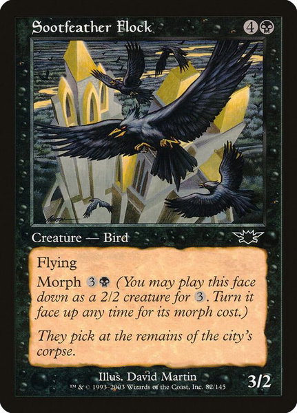 Sootfeather Flock trading card from Legions Sootfeather Flock - Legions Magic: The Gathering trading card